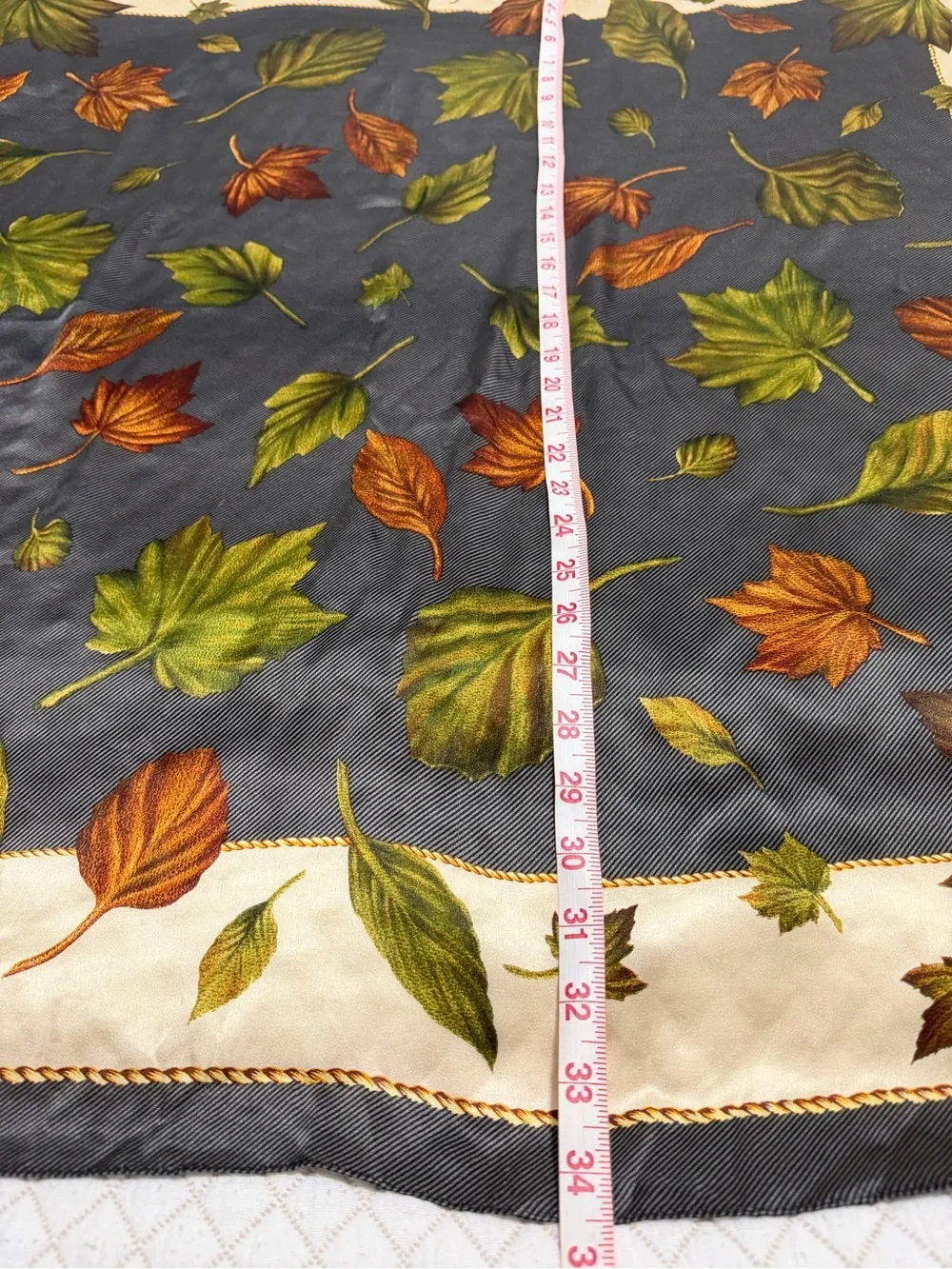 Anne Klein Dark Gray Scarf with Autumn Leaf Print